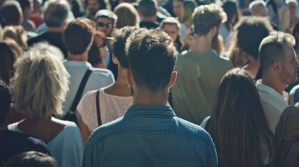 Back view captures individual standing out from crowd, Ai Generated