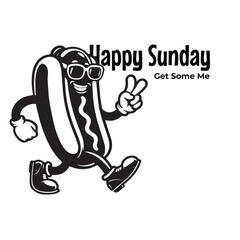Retro cartoon walking smiled hotdog mascot character