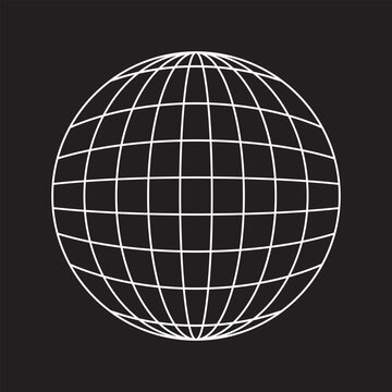 Globe grid spheres. Striped 3D spheres, geometry globe grid, earth latitude and longitude line grid vector symbols set. Spherical grid globe shapes