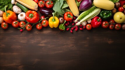 Farmer's market fruits and vegetables layout with center copy space,