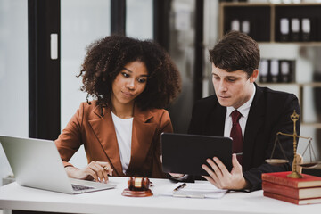 Lawyer or judge consult, Two female lawyers discussing about contract and agreement concept.