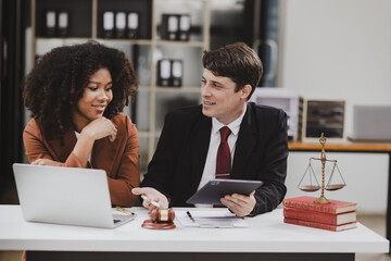 Lawyer or judge consult, Two female lawyers discussing about contract and agreement concept.