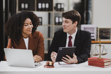 Lawyer or judge consult, Two female lawyers discussing about contract and agreement concept.