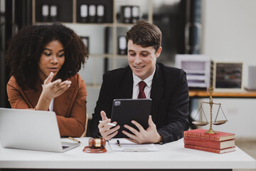 Lawyer or judge consult, Two female lawyers discussing about contract and agreement concept.