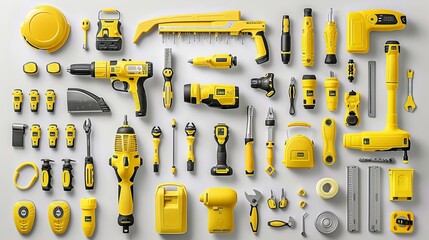 Fototapeta premium variety of power tools neatly organized in workshop setting for diy projects and home repairs