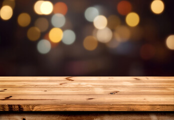 Empty wooden table for product placement or montage with focus to the table top, blurred bokeh...