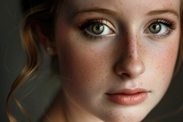 A contemporary close-up portrait of a young woman exuding modern elegance