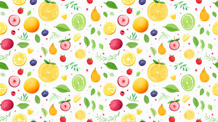 A seamless pattern of various fruits and berries.