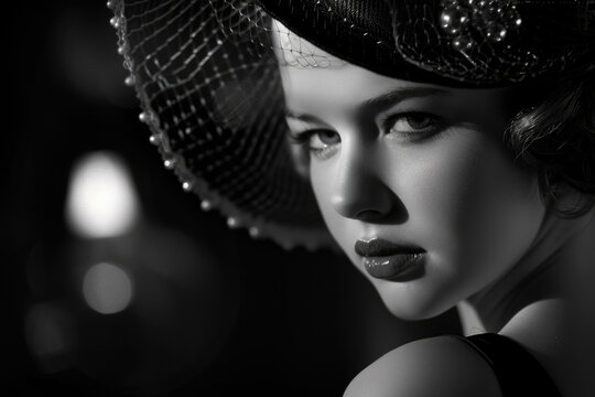 A young woman channels the timeless allure of a Hollywood starlet from the Golden Age of cinema