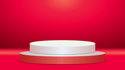 WHITE PODIUM ON RED BACKGROUND