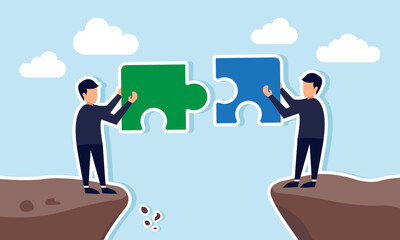 Collaborative effort and problem-solving lead to successful outcomes through teamwork and partnership, concept of Teamwork assembles puzzle pieces to bridge the gap and connect business endeavors