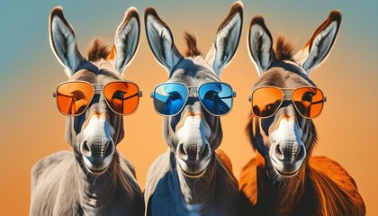 Mule Crew: Stylish Donkey Friends in Sunglasses for Editorial Advertisement"