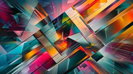 Fototapeta premium An abstract composition showing 2D geometric shapes transitioning into 3D forms creating a visually striking multiverse effect
