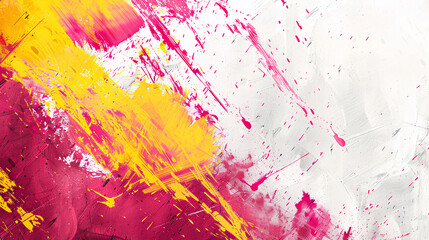 Bold Yellow and Pink Strokes on White Canvas, Abstract Grunge Background with Copy Space