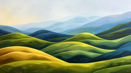 Soothing landscape of rolling hills with organic undulating forms captured in a serene moment that embodies relaxation