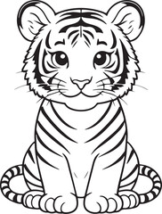Kawaii tiger, cartoon character, cute lines and colors, coloring page