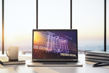 Creative IOT concept on modern laptop screen. 3D Rendering
