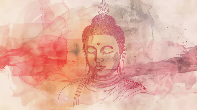 A watercolor painting of buddha in minimalist style
