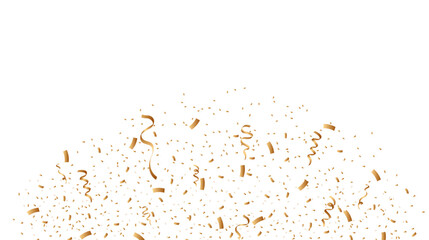 Gold confetti celebration design isolated on white background. Ribbon decoration element. Holiday, birthday, and party. Vector illustration