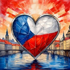 heart painted with Czech Republic flag ,generated by AI - obrazy, fototapety, plakaty