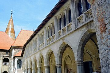 Exterior view of Bethlen's Palace from the courtyard of Corvin Castle in Hunedoara, Romania