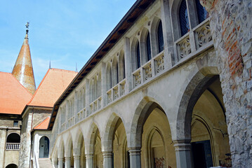 Fototapeta na wymiar Exterior view of Bethlen's Palace from the courtyard of Corvin Castle in Hunedoara, Romania