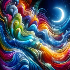 Chromatic Wave showcasing abstract colorful shapes shimmering in a cosmic display