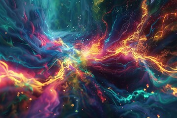 Vibrant Quantum Energy Flow in Colorful Space
 - obrazy, fototapety, plakaty