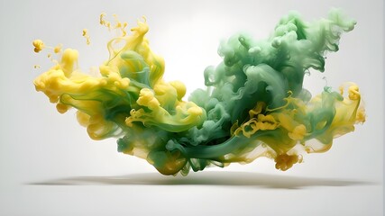 Green and yellow smoke merging isolated on transparent background. - obrazy, fototapety, plakaty