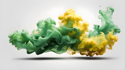 Green and yellow smoke merging isolated on transparent background. - obrazy, fototapety, plakaty