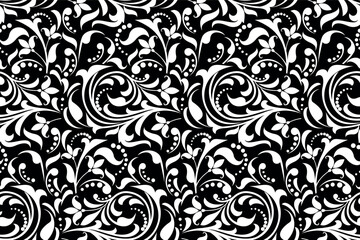 Flower pattern. Seamless white and black ornament. Graphic vector background. Ornament for fabric, wallpaper, packaging.