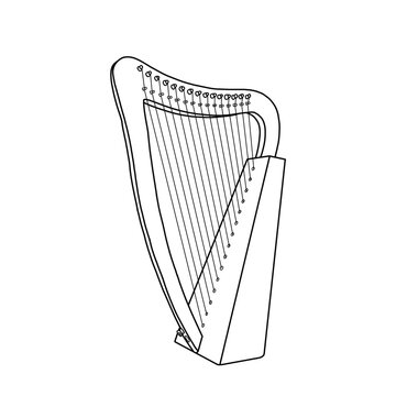 recommend clip art: Vector illustration of harp, stringed musical instrument vector outline line art. Isolated on a white background.