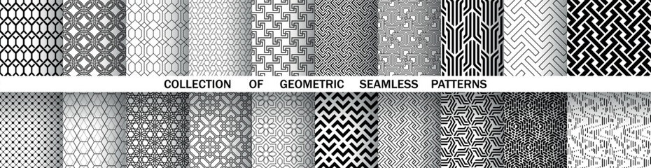 Geometric set of seamless black and white patterns. Simple vector graphics.