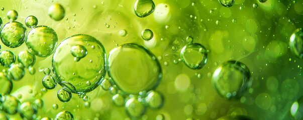 Macro Detail of Hydrogen Fuel Bubbles on an Eco Green Background