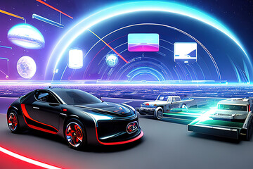 Obraz premium Technological world of the future, creative background, Ai generated