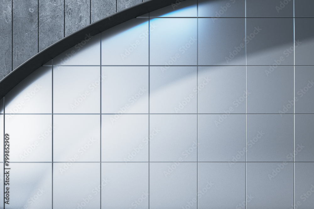 Poster clean underground interior with mock up place on tile wall. 3d rendering.