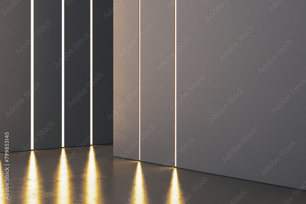 Poster clean gray concrete interior with light reflections on floor and mock up place. gallery concept. 3d 