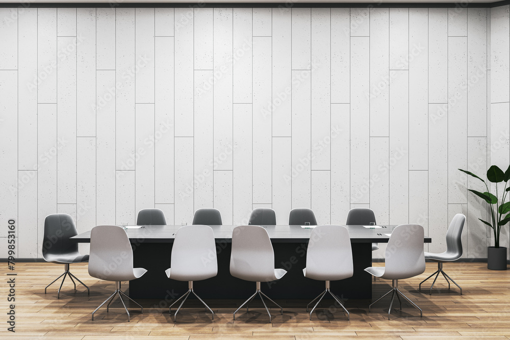 Poster modern meeting room interior with furniture and empty mock up place on wall. 3d rendering.