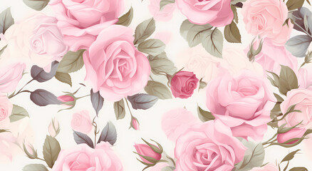 Seamless pattern with pink roses