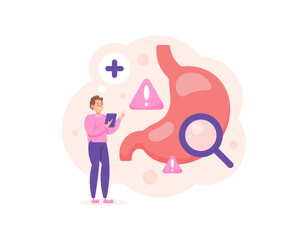 check stomach health. Treat problems or diseases in the stomach. medical checkup of the digestive system. a doctor checks the condition of the stomach. illustration concept design. graphic elements