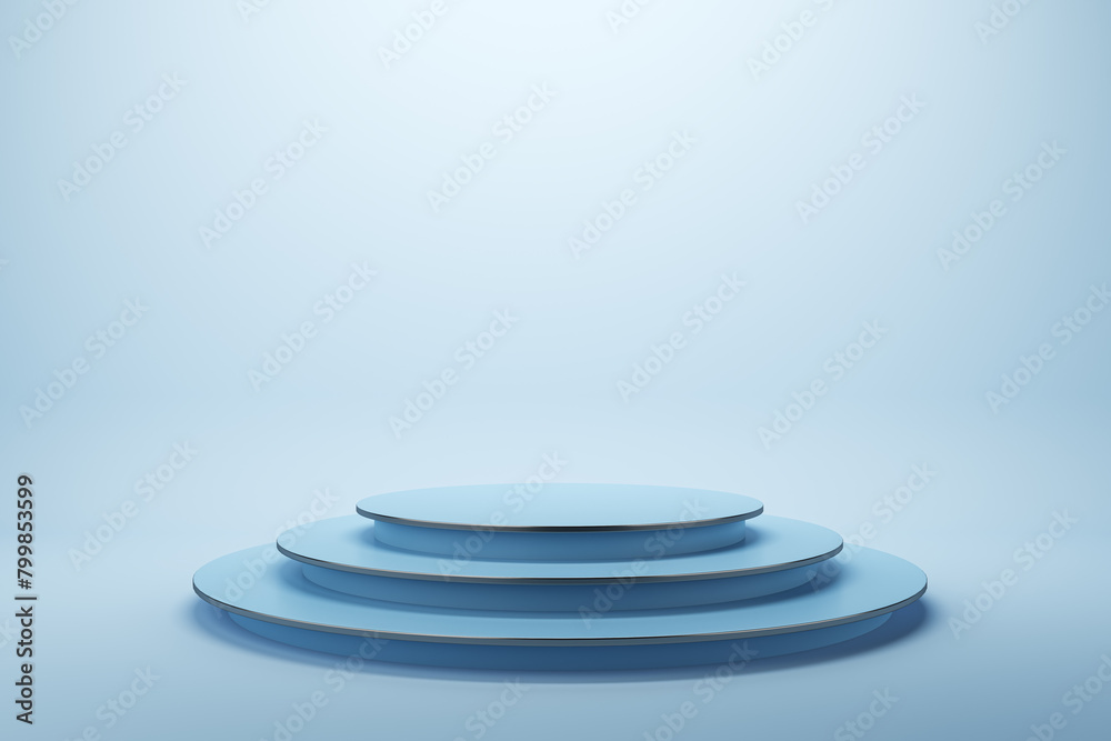 Poster creative blue podium background with mock up place. product ad concept. 3d rendering.