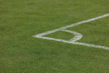 Obraz premium Green Soccer Field or Football Field Corner View with Grass Texture and Pattern, Football Pitch NFL