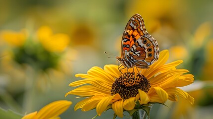 4K wallpaper of a butterfly perched delicately on a sunflower