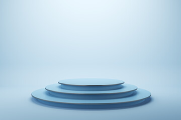 Creative blue podium background with mock up place. Product ad concept. 3D Rendering.