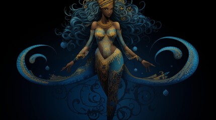 Illustration of the Mami Wata on a Black Background