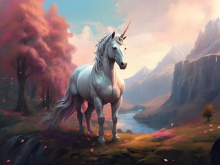 Obraz na płótnie Canvas horse in the sunset landscape, equestrian,Ai generated 