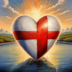 heart painted with England flag ,generated by AI - obrazy, fototapety, plakaty