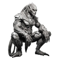 Fototapeta premium Black and White Illustration of a Chitauri on a White Background