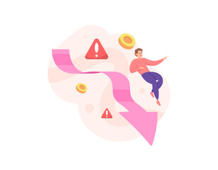 business fails. bankruptcy concept. sales, profits, income or revenue continue to decline. decreased business performance. failure or unsuccessfulness. a businessman falls. illustration concept design