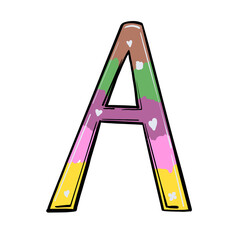 Letter A Colorful Scripted handwriting font styled graphic design PNG clipart image with transparent background alphabet png
